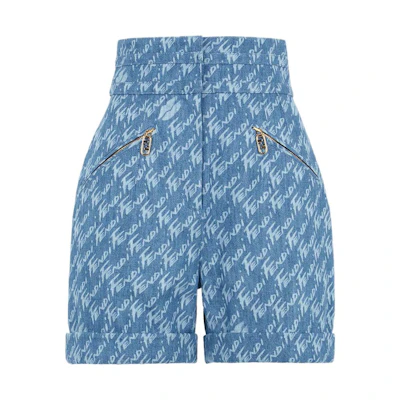 (Women) FENDI SS22 Logo High-Waisted Shorts Women’s Light Blue. FLP763AJK2F1H3F