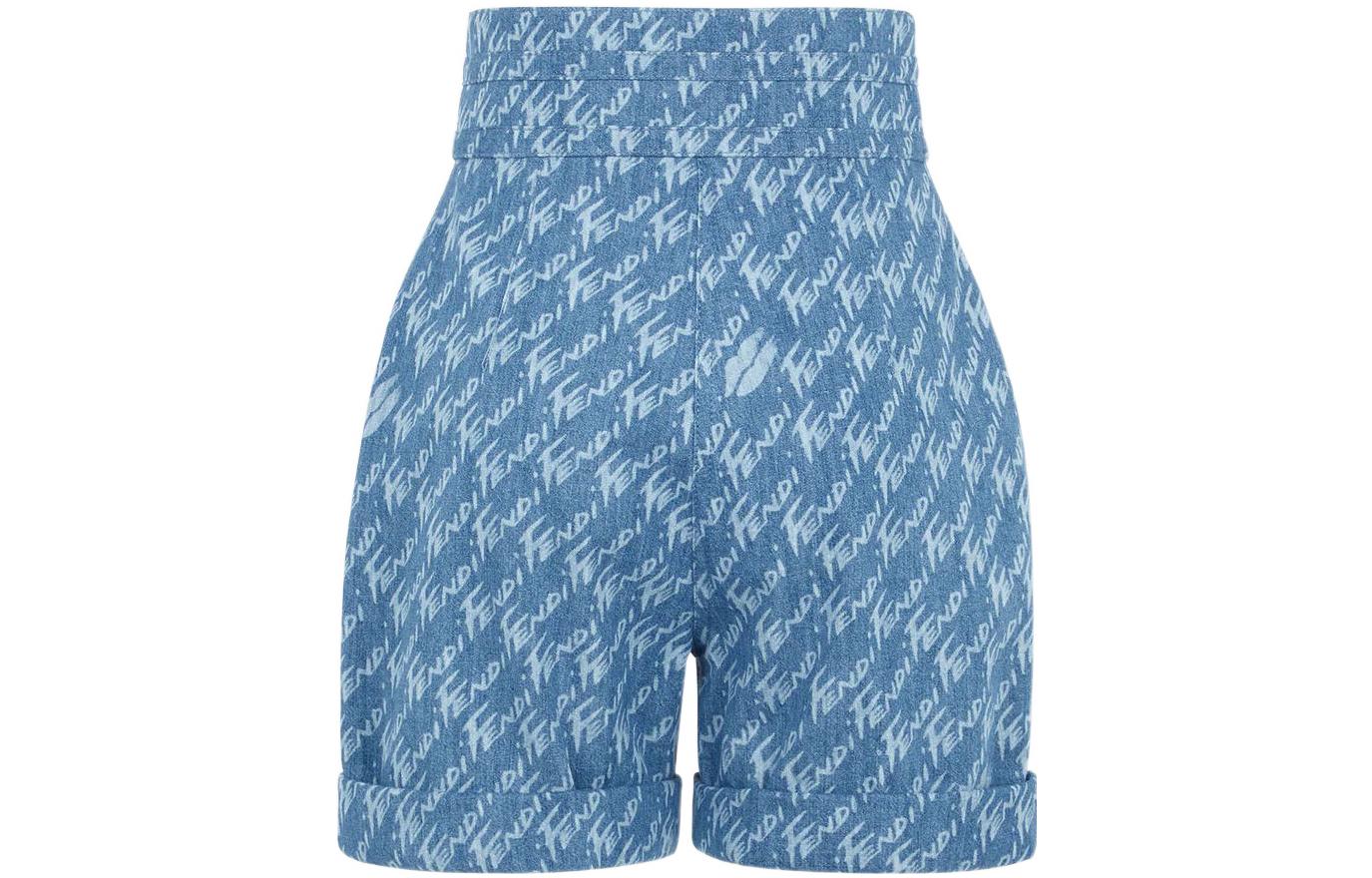 Lookbook (W) FENDI SS22 女士浅蓝色高腰标志短裤。 FLP763AJK2F1H3F