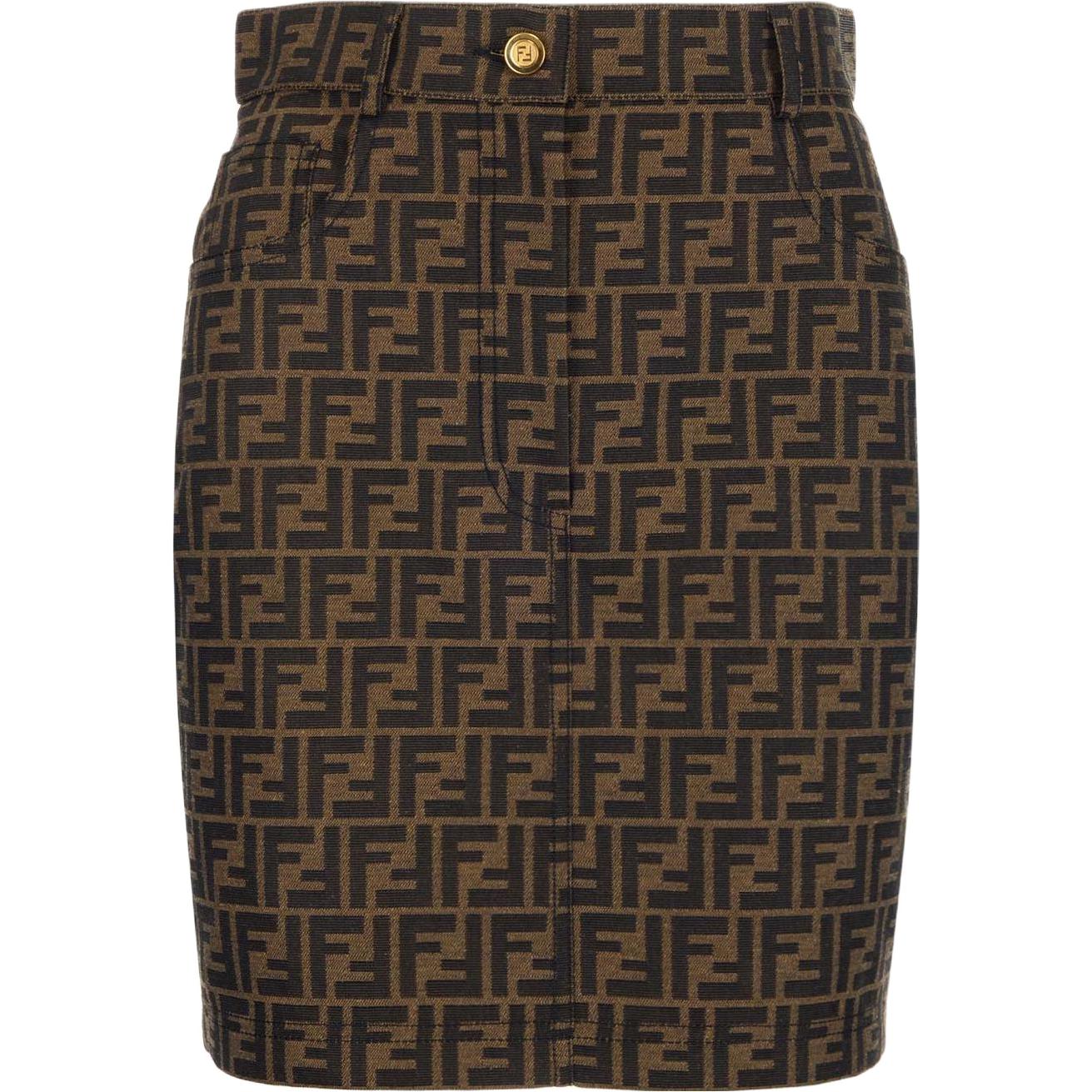 (Women) FENDI SS22 Monogram Logo Print High-Waisted A-Line Casual Skirt Women. FQ7256A5W3F118W
