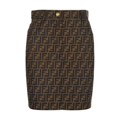 (Women) FENDI SS22 Monogram Logo Print High-Waisted A-Line Casual Skirt Women. FQ7256A5W3F118W