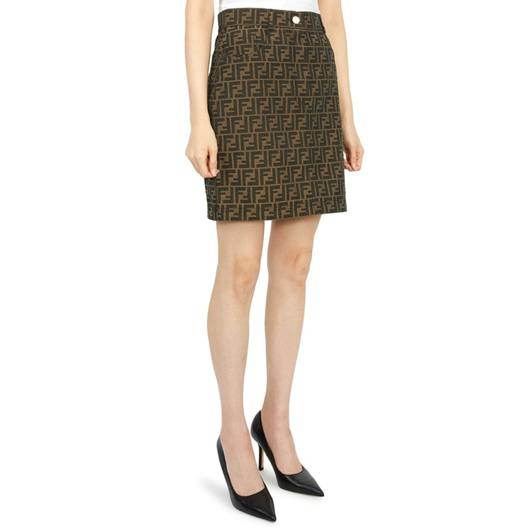 Details for (W) FENDI SS22 Falda Casual Mujer Estampado Monograma Cintura Alta Línea A. FQ7256A5W3F118W