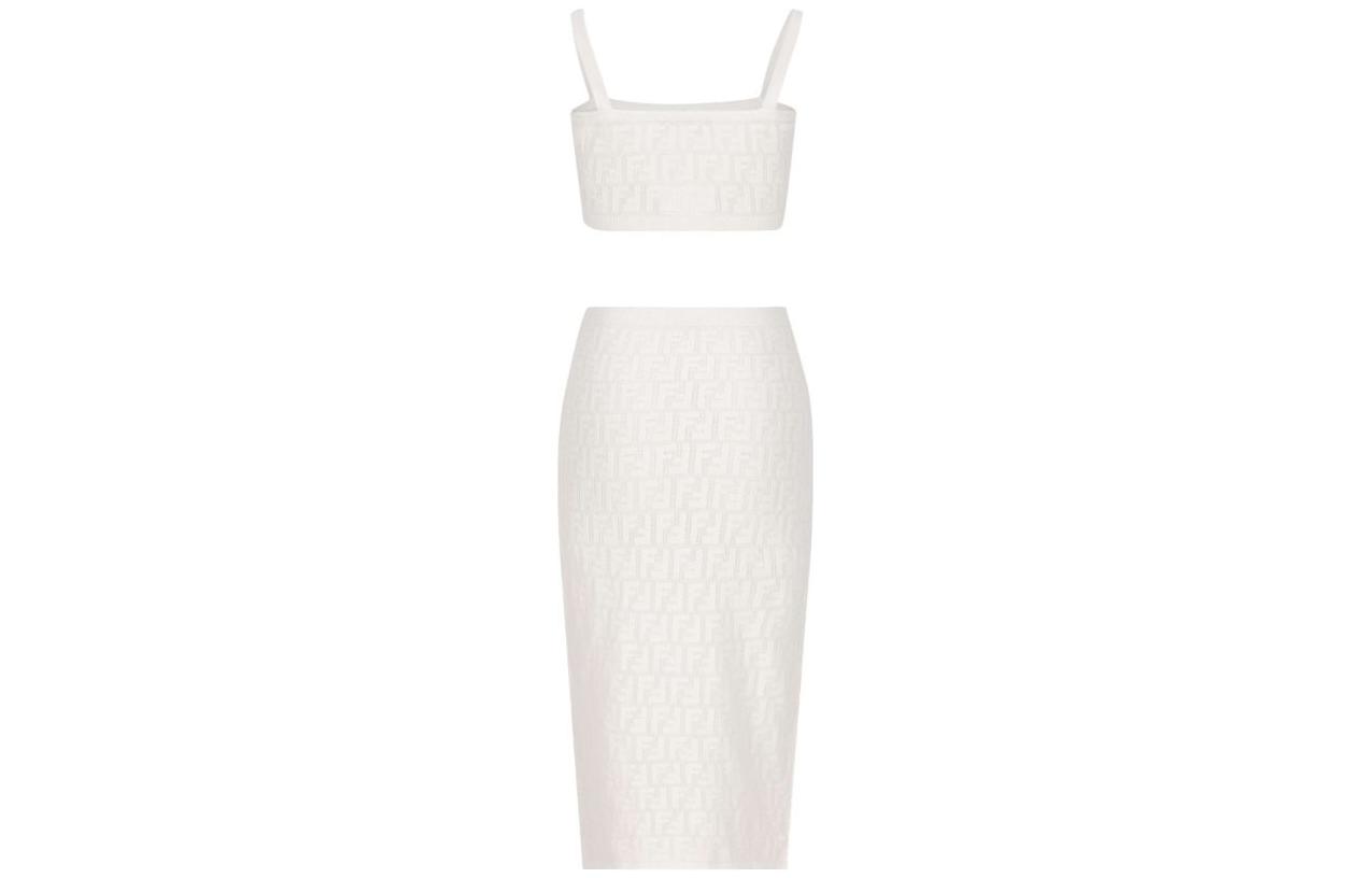 Order (W) フェンディ SS22 無地 FFプリント ミディキャミ & ハイウエストスカートセット ホワイト FZU511AJTLF0ZNM