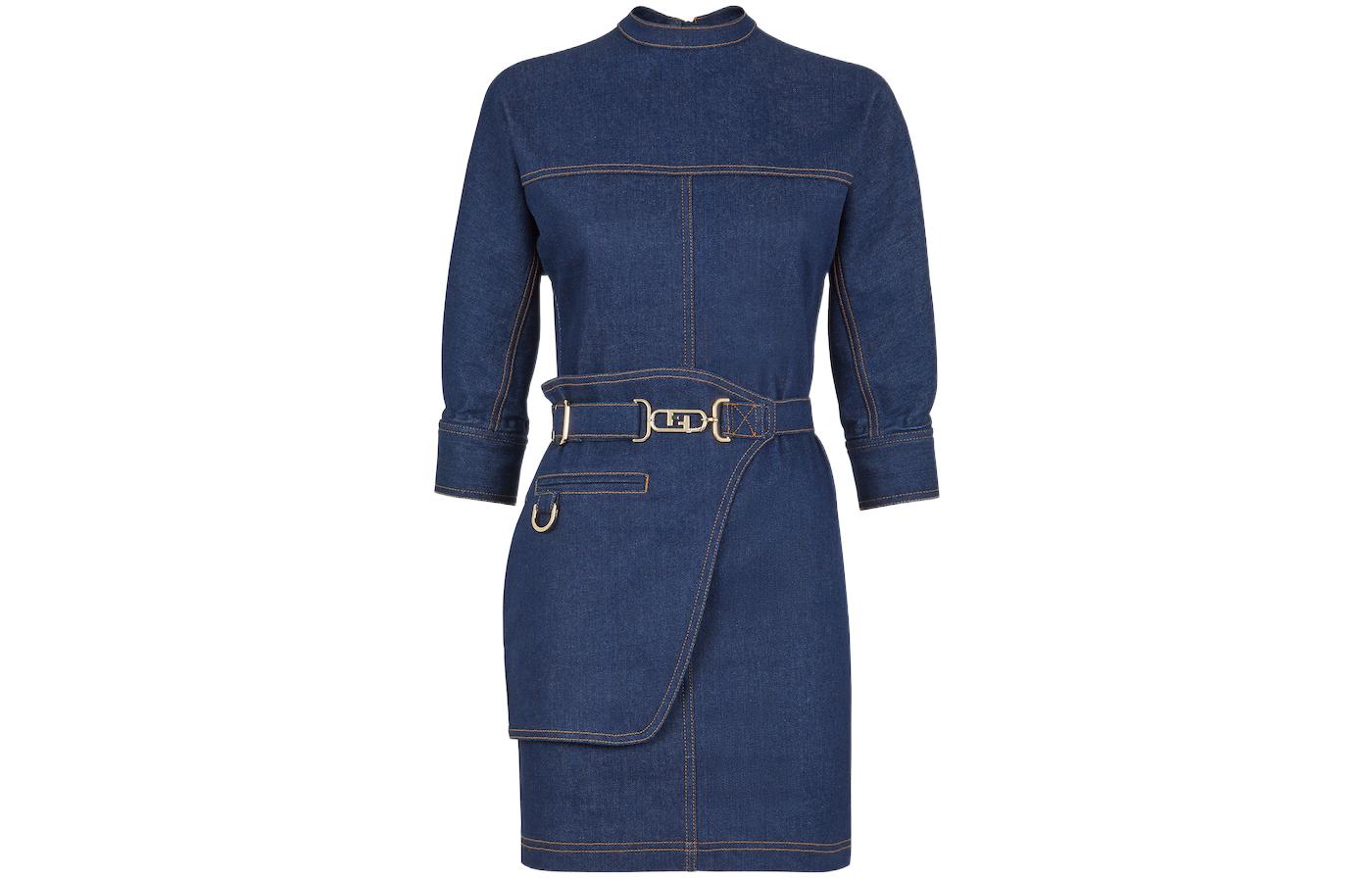 Order (W) FENDI SS22 女士蓝色纯色长袖中长拉链连衣裙 FLD545ALC1F0QA2