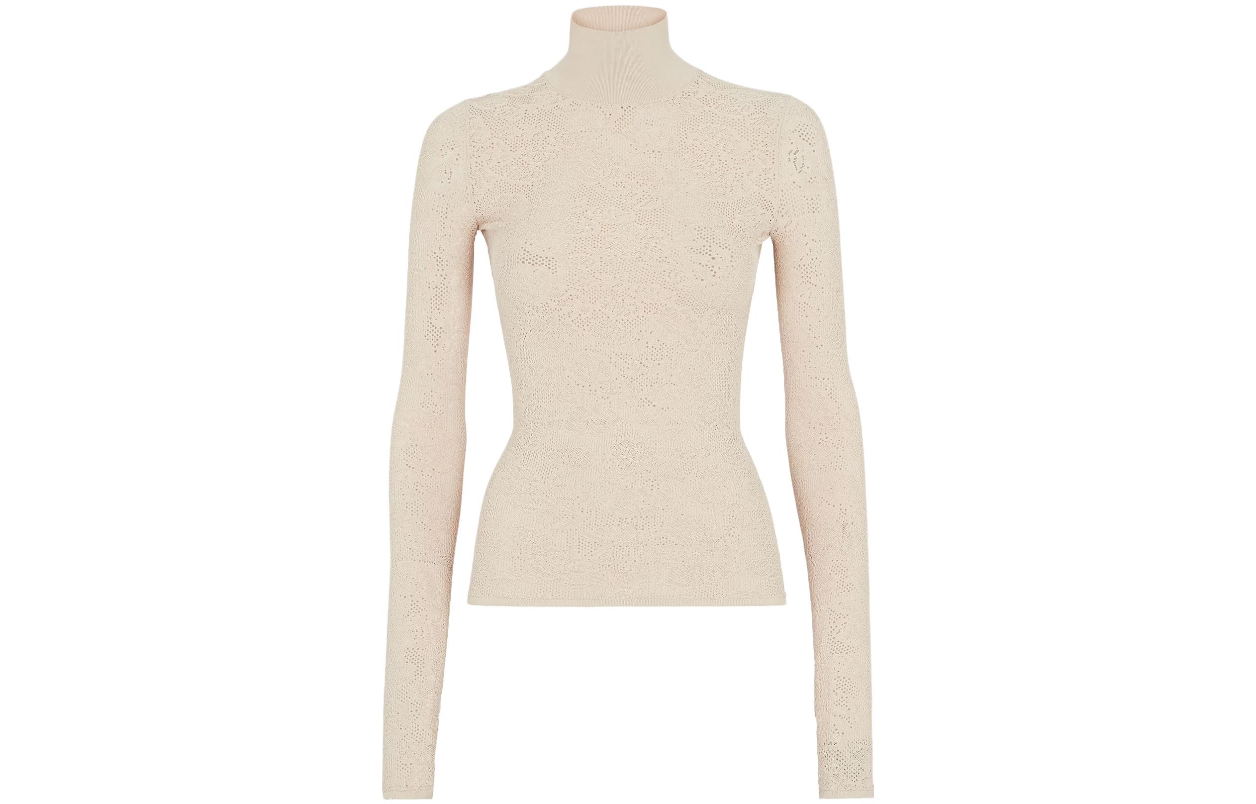 (Women) FENDI SS23  Beige Floral Embroidered High-Neck Knit Sweater FZXA37AQ40F1M28