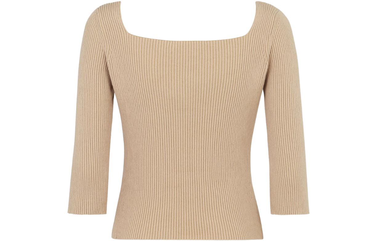 Lookbook (W) FENDI SS23 Beige Pullover Rajut Leher Bulat Lengan 3/4 FZX979ANJBF1KE0