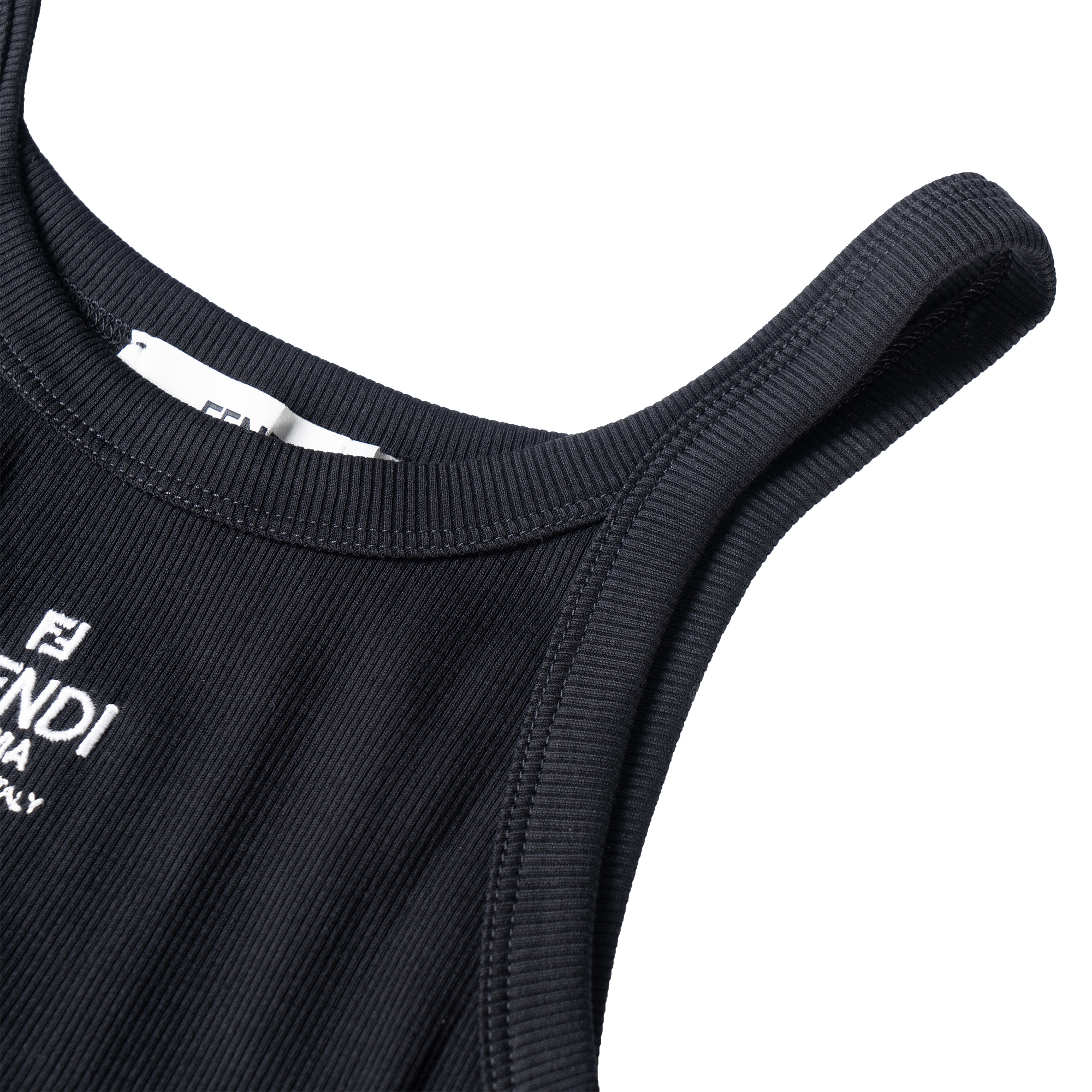 Shop (W) 펜디 SS23 블랙 로고 프린트 크루넥 탱크탑. FS7966ANQMF0GME