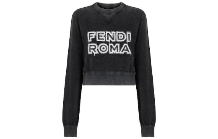 Order (W) 펜디 SS23 블랙 레터 프린트 립드 크루넥 스웻셔츠. FS7948AMGTF1K1W