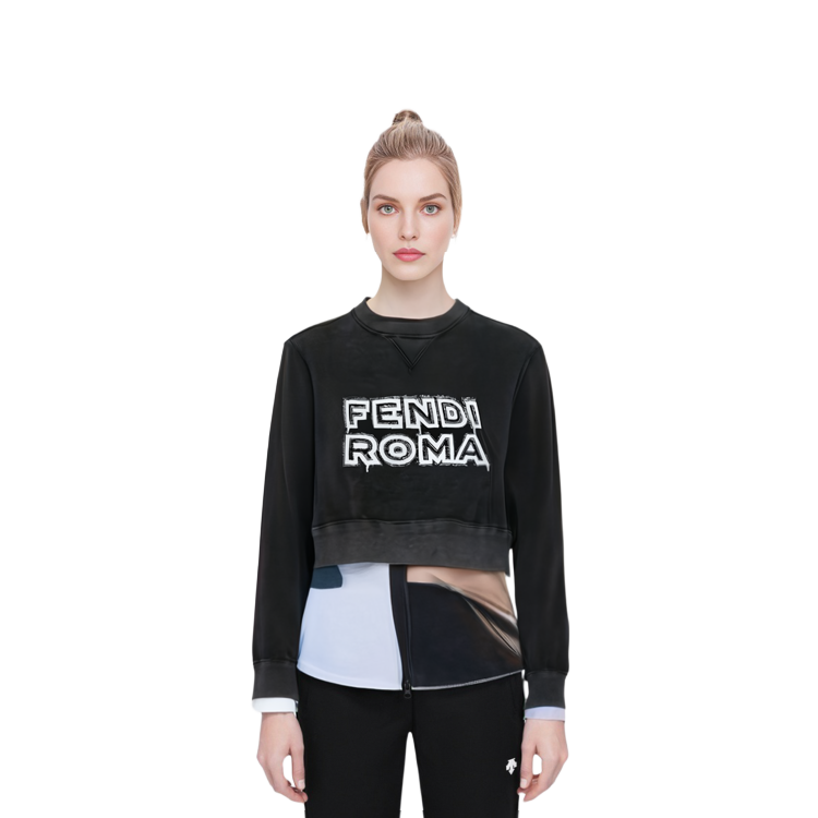 Purchase (W) 펜디 SS23 블랙 레터 프린트 립드 크루넥 스웻셔츠. FS7948AMGTF1K1W