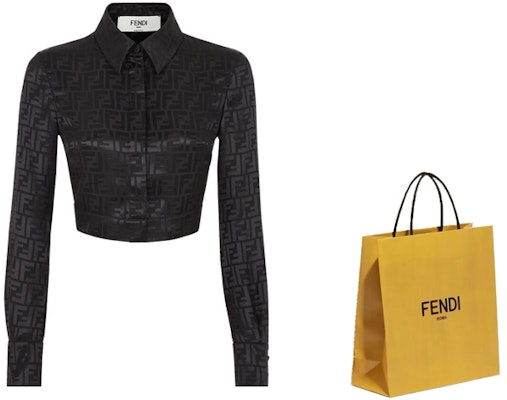 (Women) FENDI SS23 Black Logo Jacquard Crop Long-Sleeve Shirt. FS7994AJ0ZF0GME Shop (Women) FENDI SS23 Black Logo Jacquard Crop Long-Sleeve Shirt. FS7994AJ0ZF0GME