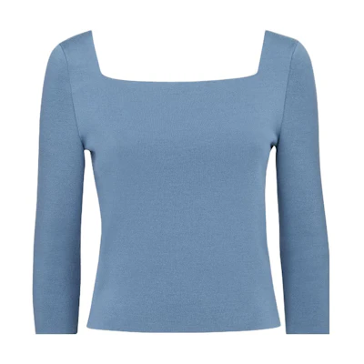 (Women) FENDI SS23 Blue Slim-Fit Square Neck Knit Pullover Sweater FZX979ANJBF1KE5
