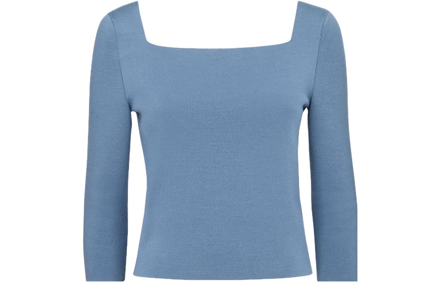 Order (W) FENDI SS23 Baju Knit Biru Leher Petak Slim-Fit Pullover Sweater FZX979ANJBF1KE5