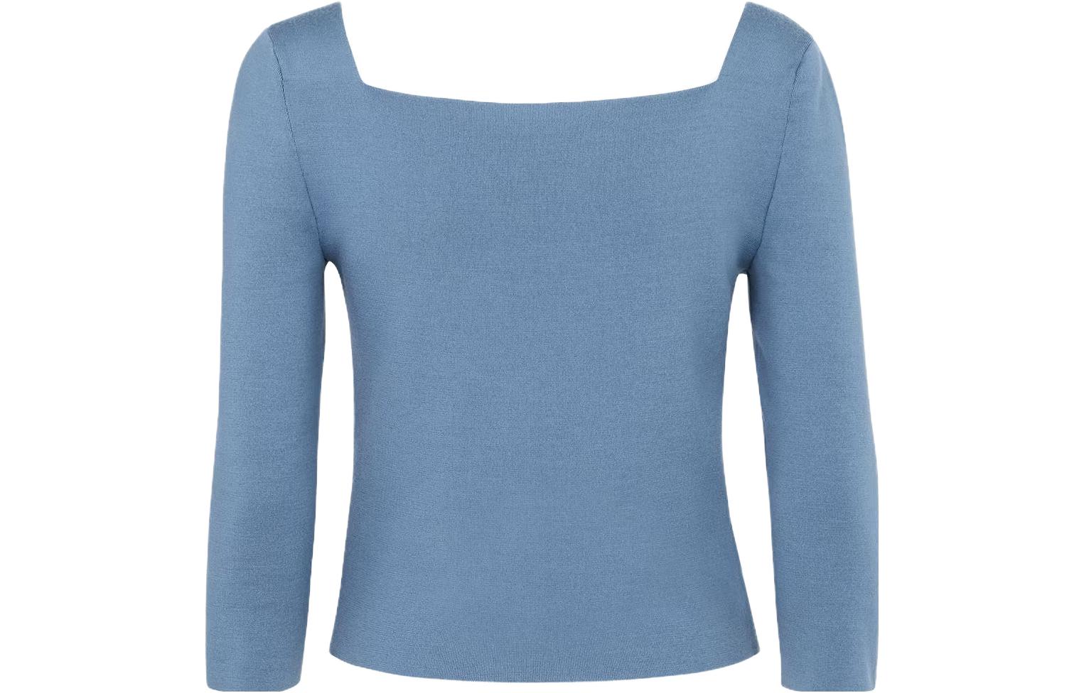 Lookbook (W) FENDI SS23 Baju Knit Biru Leher Petak Slim-Fit Pullover Sweater FZX979ANJBF1KE5