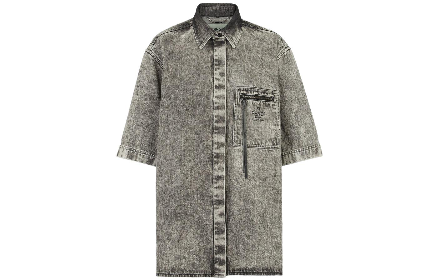 (Women) FENDI SS23  Grey Denim Short-Sleeve Shirt with Logo Embroidery. FLF725ANQJF084J 圖 2