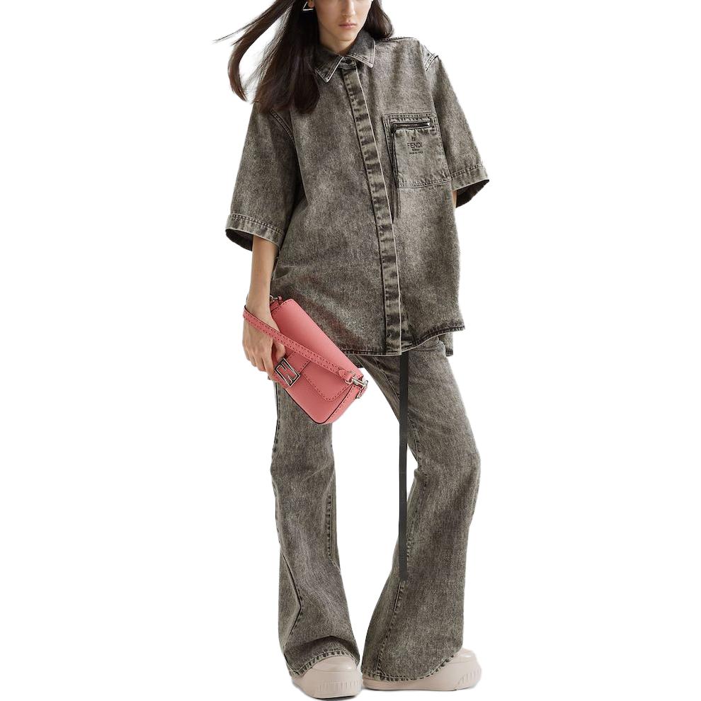 (Women) FENDI SS23  Grey Denim Short-Sleeve Shirt with Logo Embroidery. FLF725ANQJF084J 圖 4