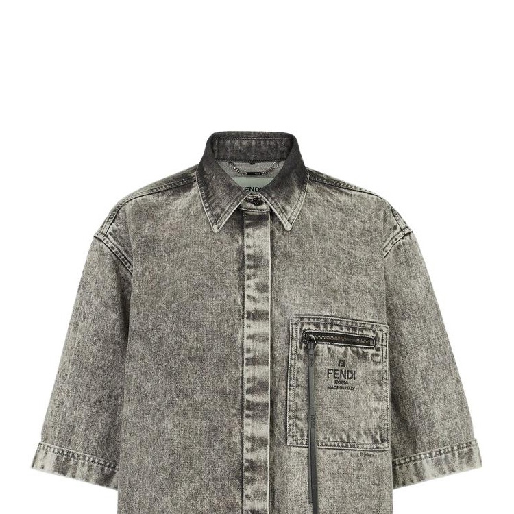 (Women) FENDI SS23  Grey Denim Short-Sleeve Shirt with Logo Embroidery. FLF725ANQJF084J 圖 7