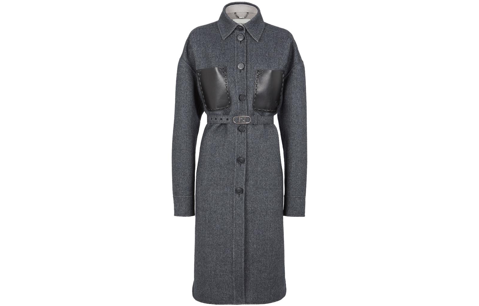 (Women) FENDI SS23  Grey Monochrome Belted Single-Breasted Coat. FF8853ALBSF1IHJ