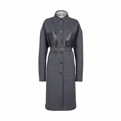 (Women) FENDI SS23 Grey Monochrome Belted Single-Breasted Coat. FF8853ALBSF1IHJ