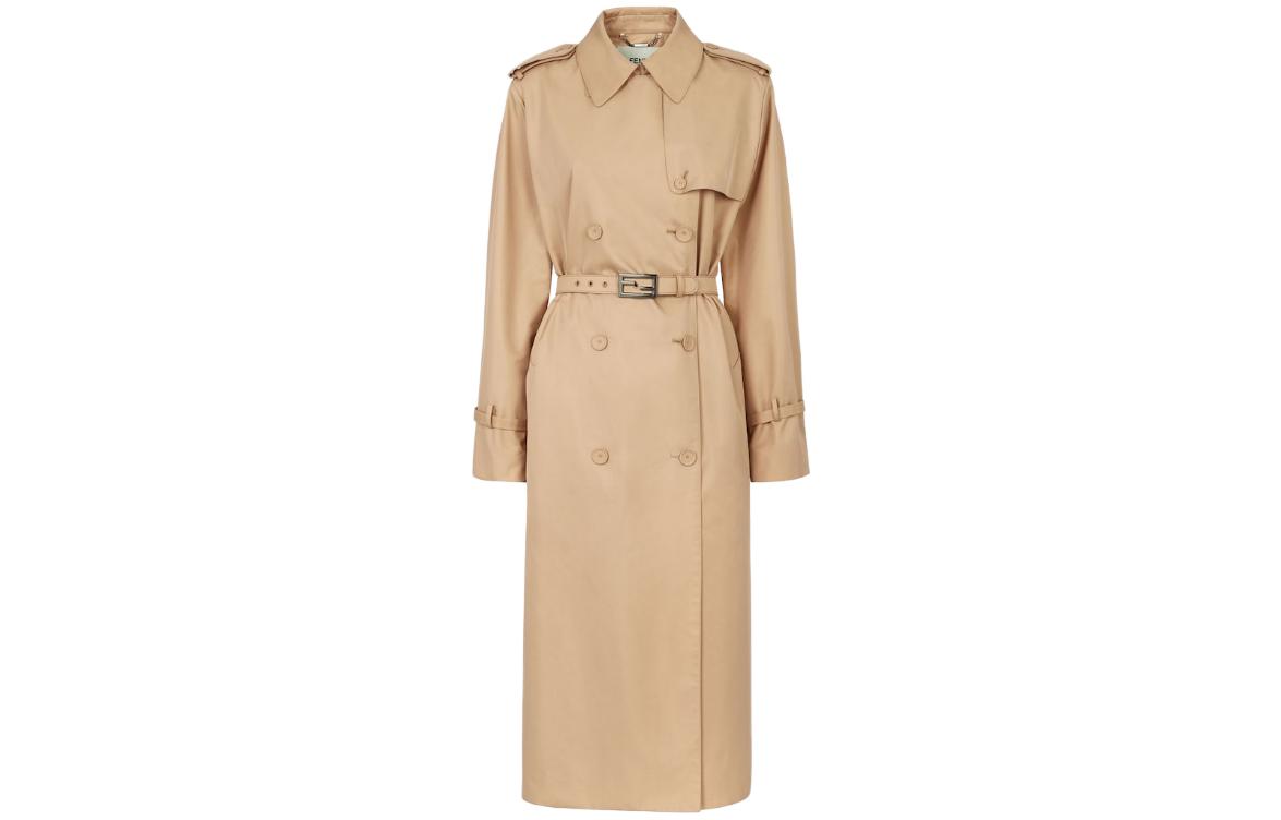 (Women) FENDI SS23  Khaki Double-Breasted Leather Belt Trench Coat. FF8980AK6DF1KE0