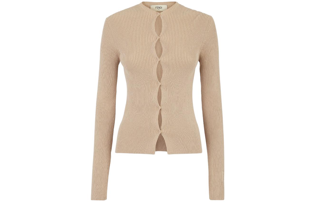 Order (W) 芬迪 SS23 卡其色镂空设计长袖针织开衫 FZC963ANJBF1KE0