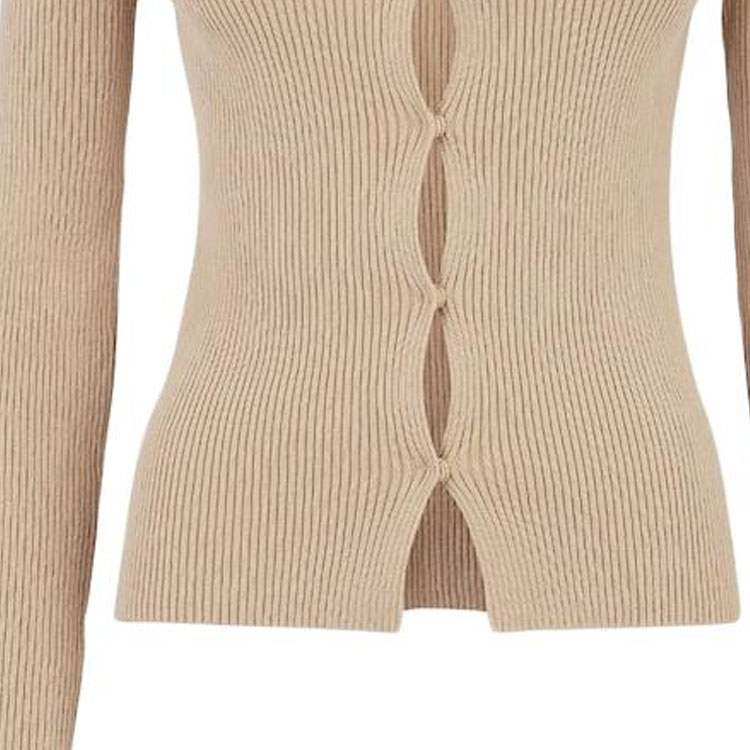 Details for (W) 芬迪 SS23 卡其色镂空设计长袖针织开衫 FZC963ANJBF1KE0