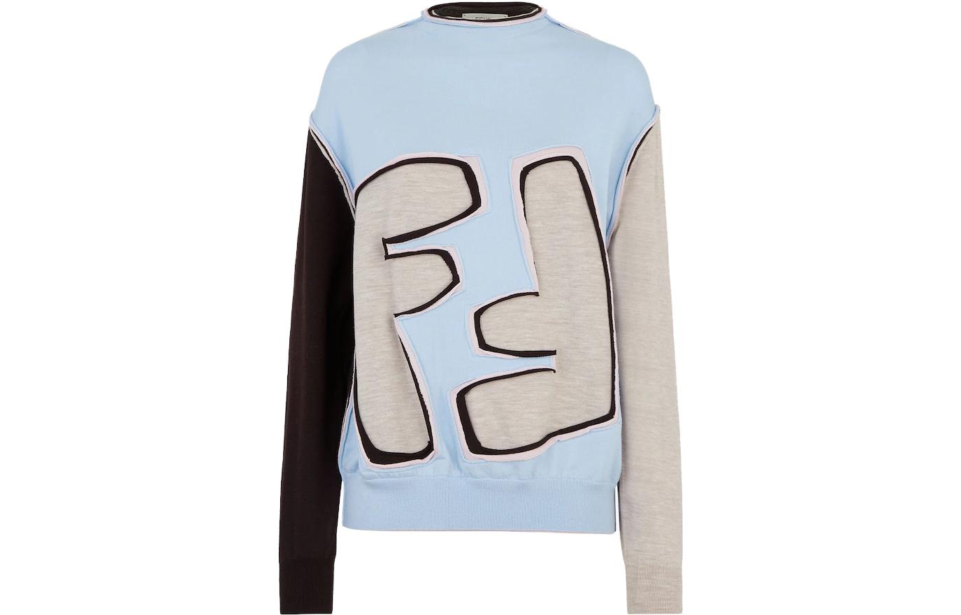 (Women) FENDI SS23  Letter Applique Ribbed Knit Long Sleeve Sweater Multicolor. FZXA78ACRFF03QE