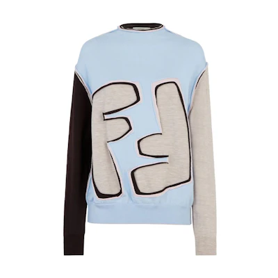 (Women) FENDI SS23 Letter Applique Ribbed Knit Long Sleeve Sweater Multicolor. FZXA78ACRFF03QE