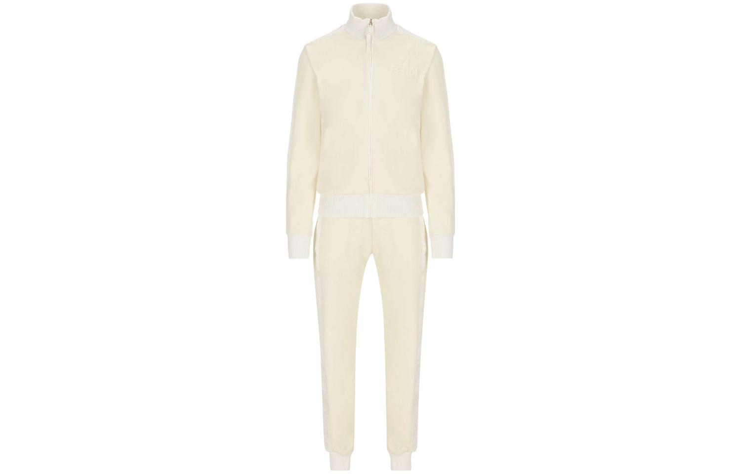 (Women) FENDI SS23  Off-White Full Zip Jacket and Pants Two-Piece Set. FAJ098AGOO-F0C00