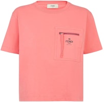 (Women) FENDI SS23 Pink Logo Print Zip Crewneck Short Sleeve T-Shirt. FS7389ANQSF1K9Y (Women) FENDI SS23 Pink Logo Print Zip Crewneck Short Sleeve T-Shirt. FS7389ANQSF1K9Y