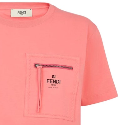 (W) FENDI SS23 Kaos Pendek Crewneck Pink dengan Logo Print dan Ritsleting. FS7389ANQSF1K9Y 3