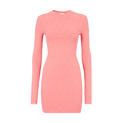 (Women) FENDI SS23 Pink Slim Fit Long Sleeve Midi Dress. FZDB13ANJPF1K9Y