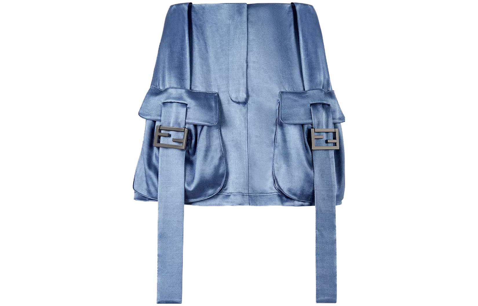 (Women) FENDI SS23  Satin Mini Cargo Skirt Blue FQ7475ANQ9F1KE5