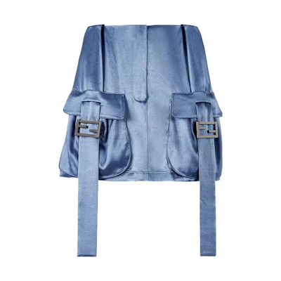 (Women) FENDI SS23 Satin Mini Cargo Skirt Blue FQ7475ANQ9F1KE5