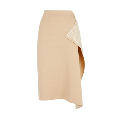 (Women) FENDI SS23 Solid Irregular Midi Skirt Beige. FZQ706ANERF1KE0