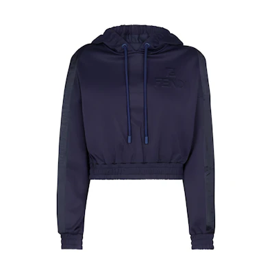 (Women) FENDI SS23 Solid Letter Printed Hoodie Navy Blue. FAF199AK7NF1IHG