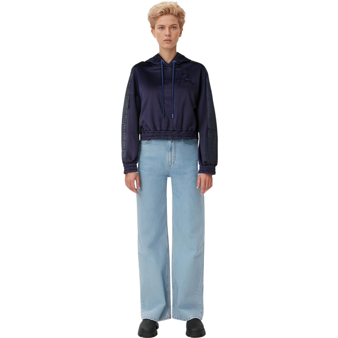 Shop (W) 芬迪 SS23 实心字母印花连帽衫 深蓝色 FAF199AK7NF1IHG