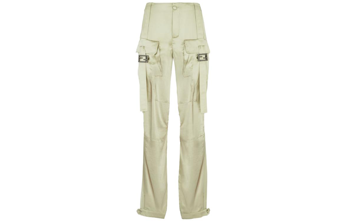 (Women) FENDI SS23  Solid Pleated Cargo Pants Light Green. FR6476ANQ8F1KE4