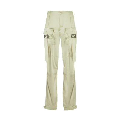 (Women) FENDI SS23 Solid Pleated Cargo Pants Light Green. FR6476ANQ8F1KE4