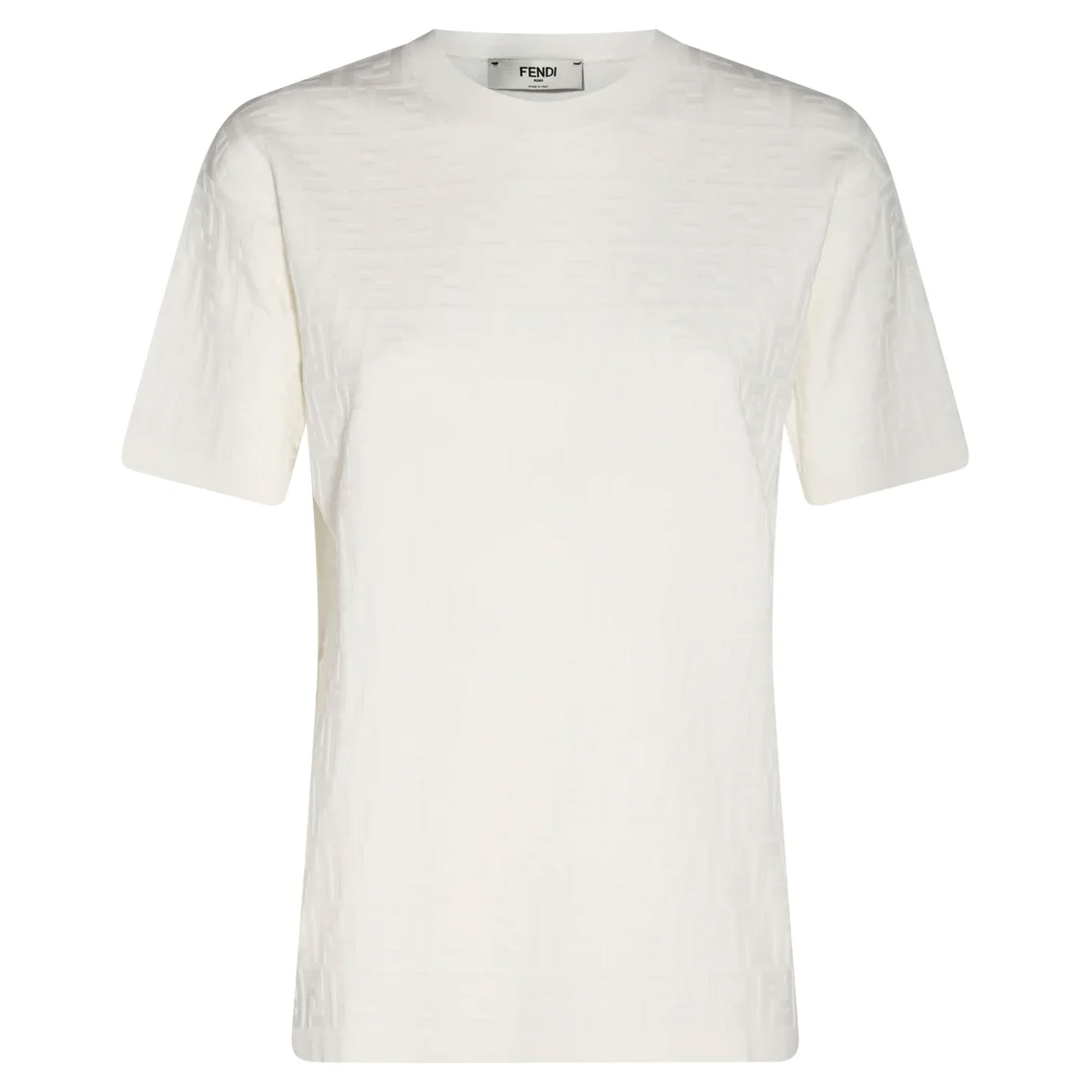 (Women) FENDI SS23  White Crewneck Short Sleeve Regular Fit T-Shirt. FZX999ANJPFOZNM