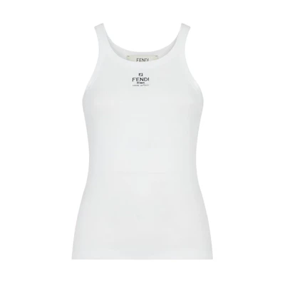 (Women) FENDI SS23 White Logo Embroidered Crewneck Vest. FS7966ANQMF0ZNM