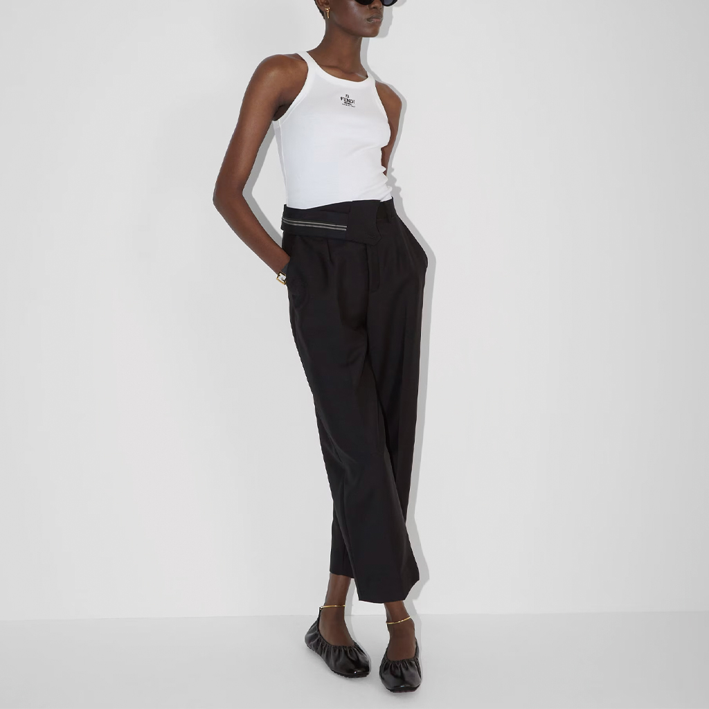 Shop (Women) FENDI SS23  White Logo Embroidered Crewneck Vest. FS7966ANQMF0ZNM