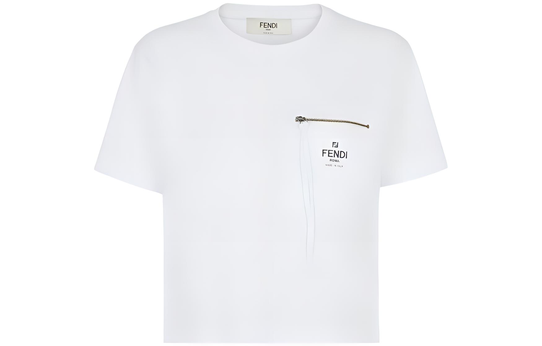 (Women) FENDI SS23  White Logo Print Zip-Up Crew Neck T-Shirt. FS7389ANQSF0ZNM 圖 2
