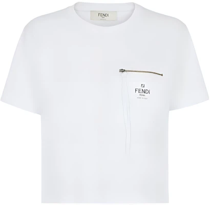 (W) FENDI SS23 白色Logo印花圓領拉鍊短袖T恤 FS7389ANQSF0ZNM Order (W) FENDI SS23 白色Logo印花圓領拉鍊短袖T恤 FS7389ANQSF0ZNM