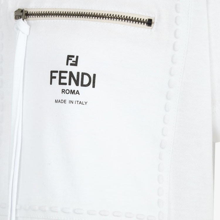 (Women) FENDI SS23  White Logo Print Zip-Up Crew Neck T-Shirt. FS7389ANQSF0ZNM 圖 6