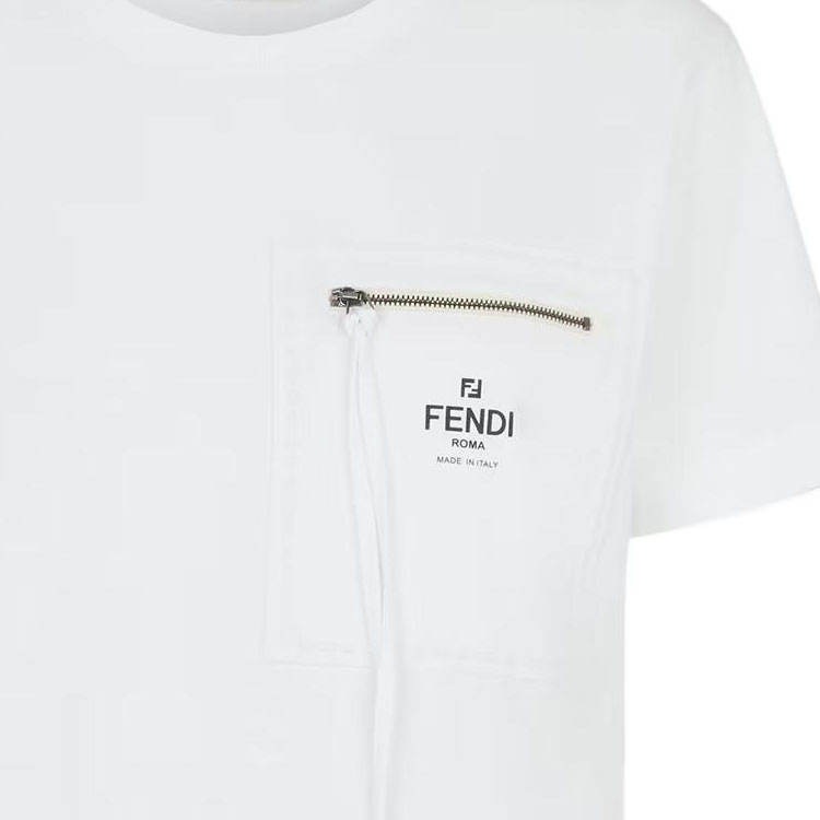 (Women) FENDI SS23  White Logo Print Zip-Up Crew Neck T-Shirt. FS7389ANQSF0ZNM 圖 7