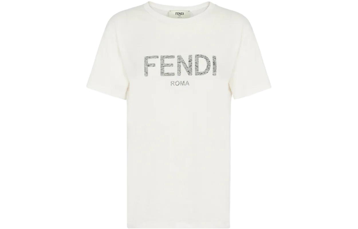 Order (W) 펜디 SS23 화이트 로고 레터 프린트 반팔 티셔츠. FS9599AQ9AF1M2A