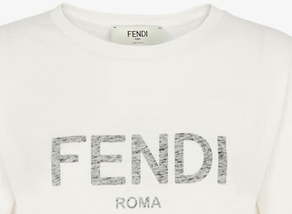 (W) 펜디 SS23 화이트 로고 레터 프린트 반팔 티셔츠. FS9599AQ9AF1M2A Details for (W) 펜디 SS23 화이트 로고 레터 프린트 반팔 티셔츠. FS9599AQ9AF1M2A