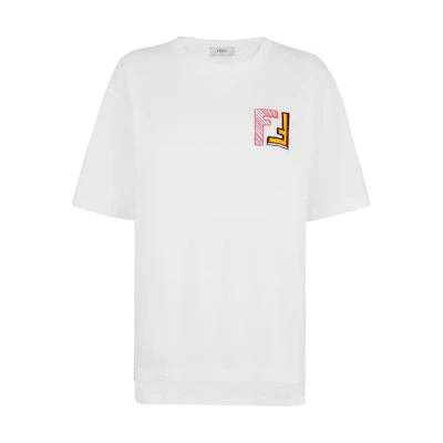 (Women) FENDI SS23 Exclusive Logo Print Crewneck White Short Sleeve T-Shirt for Women. FS7965AQ9KF0ZNM