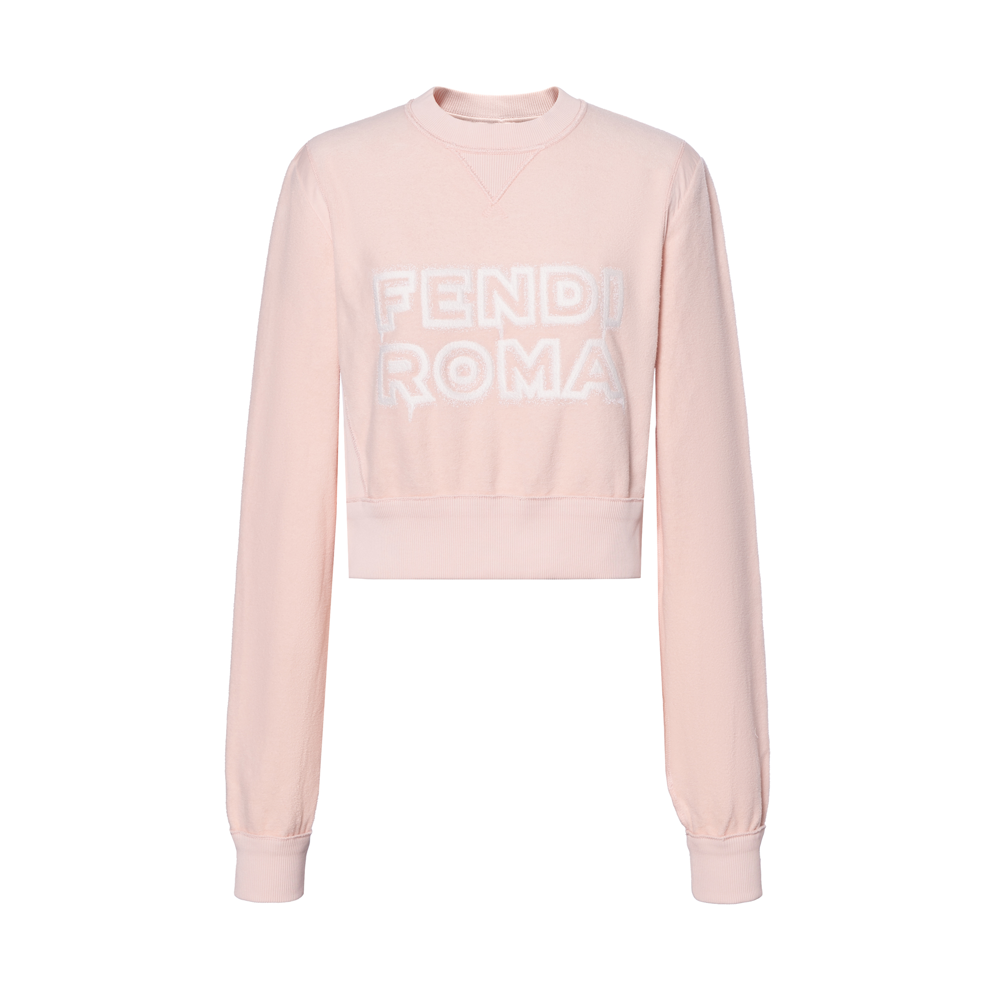 (Women) Fendi SS23 Roma Capsule Letter Print Pink Crewneck Sweatshirt Women FS7948AMGTF1K1X