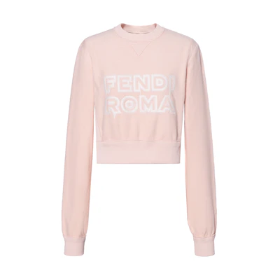 (Women) Fendi SS23 Roma Capsule Letter Print Pink Crewneck Sweatshirt Women FS7948AMGTF1K1X