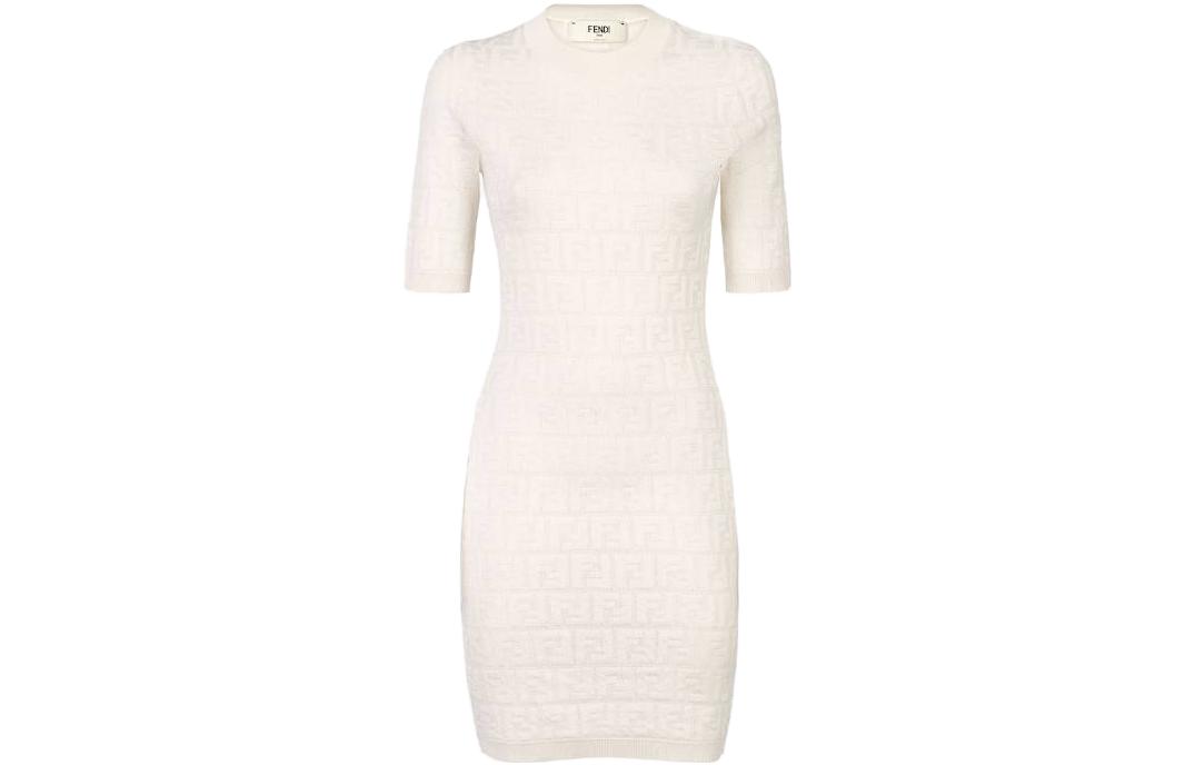 (Women) FENDI SS23 White Logo Print Short Sleeve Dress. FZDB77ABWQF0ZNM